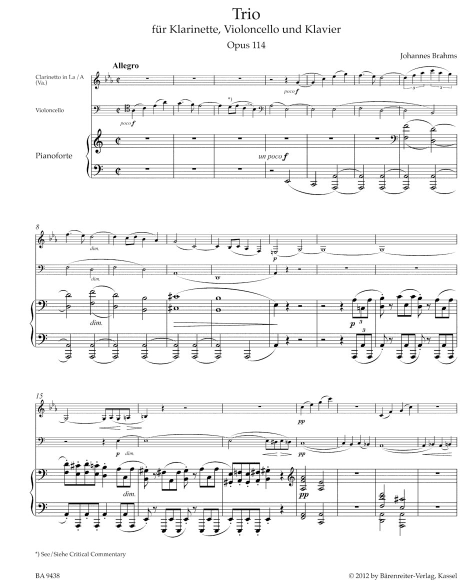 Trio in A minor for Pianoforte, Clarinet (Viola) and Violoncello op. 114