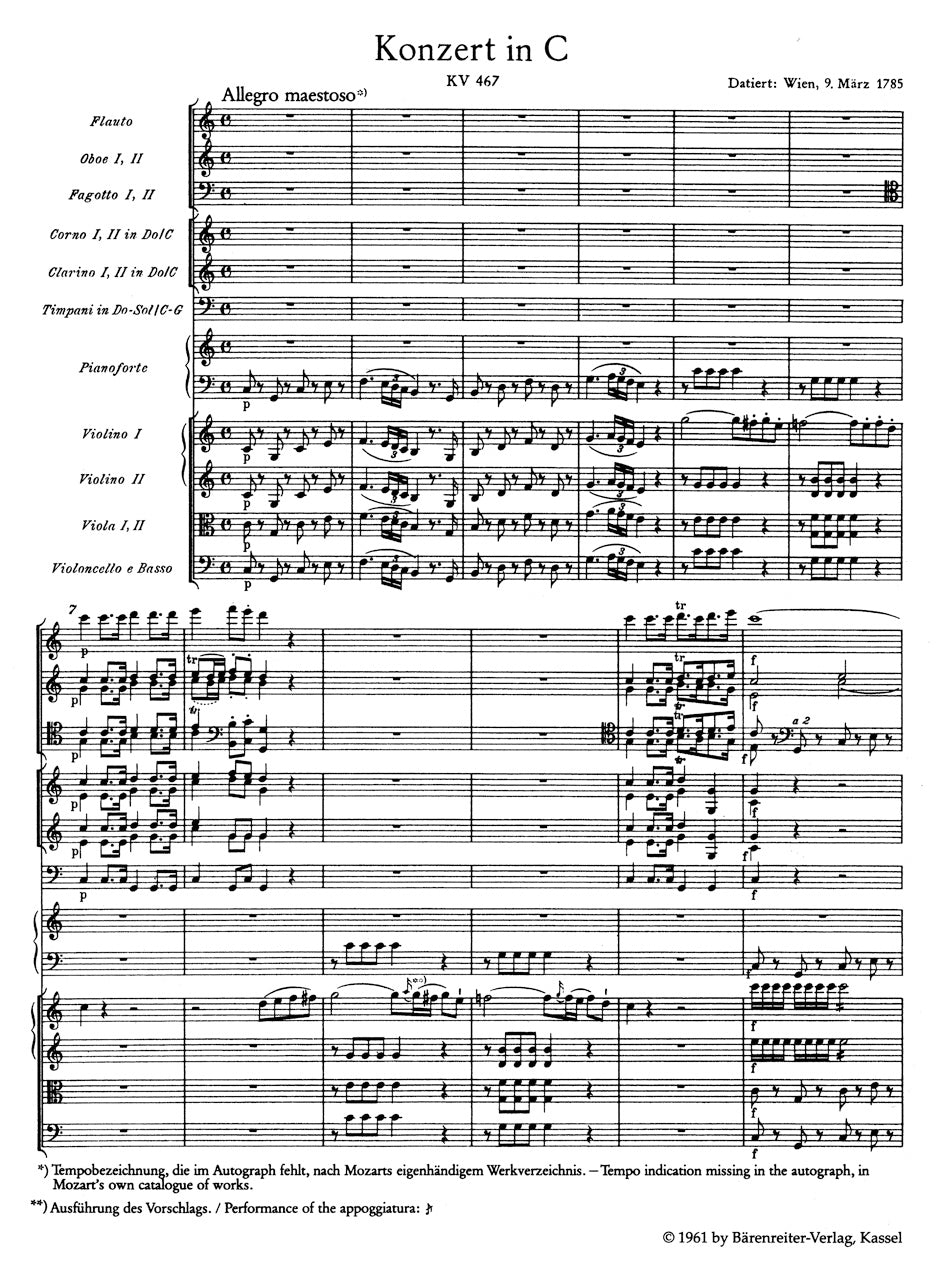 Piano Concerto No. 21 in C maj K. 467