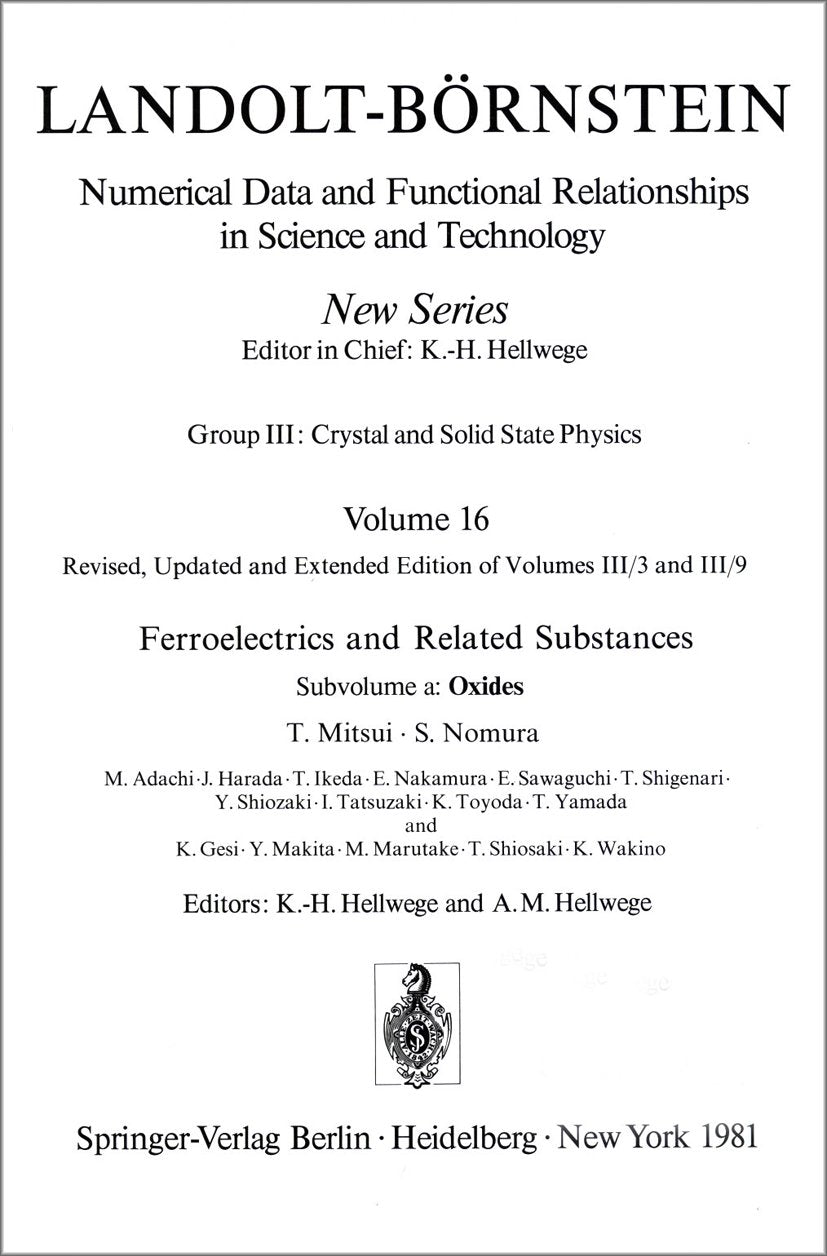 Landolt-Börnstein: Numerical Data and Functional Relationships in Science and Technology - New Series
