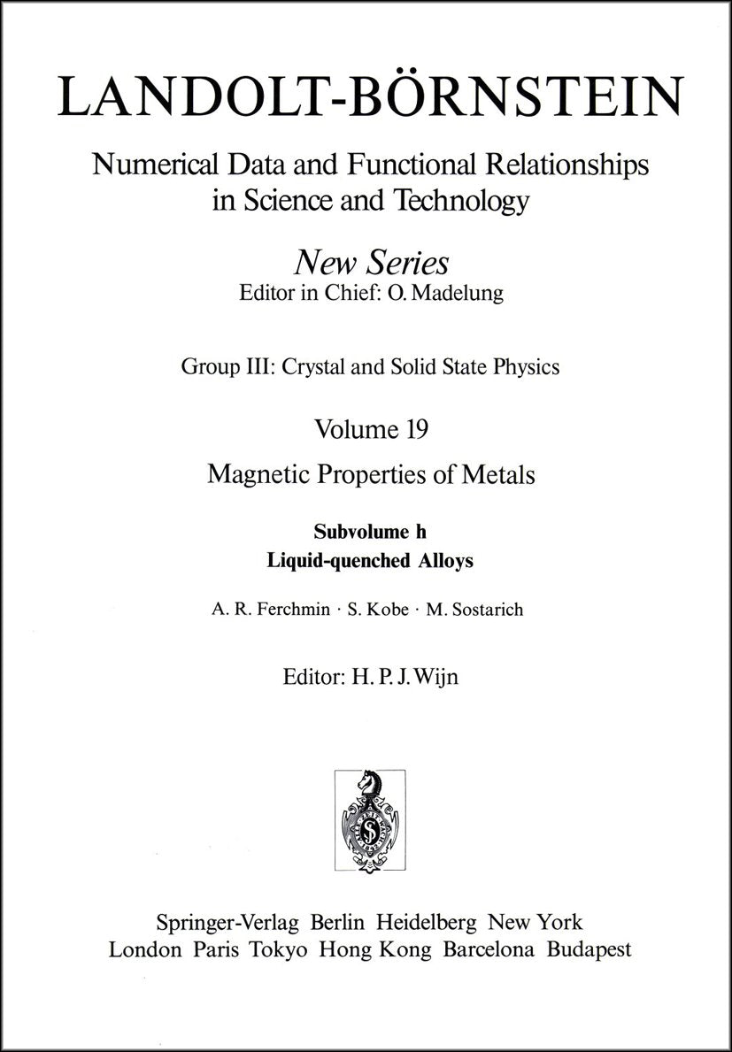Landolt-Börnstein: Numerical Data and Functional Relationships in Science and Technology - New Series