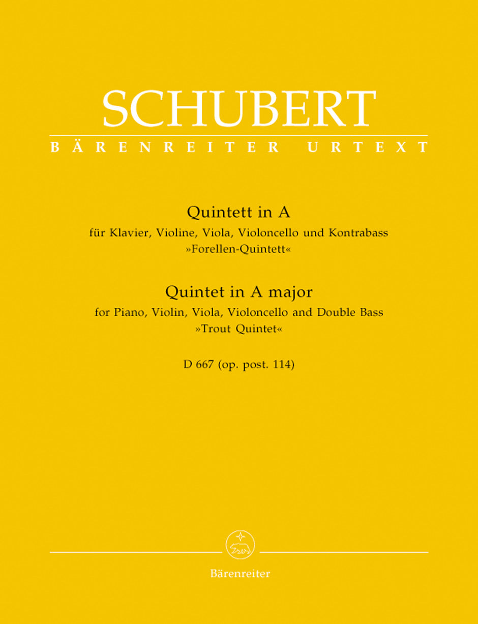 "Trout Quintet" in A maj D 667 op. post. 114 for Piano, Violin, Viola, Violoncello & Double Bass