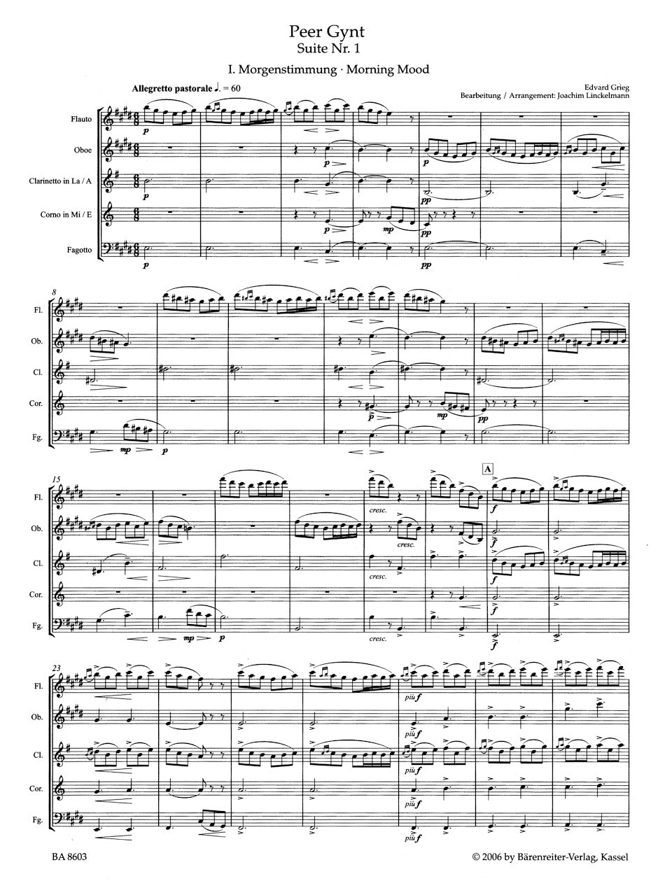 Peer Gynt Suite No. 1 op. 46
arranged for Woodwind Quintet