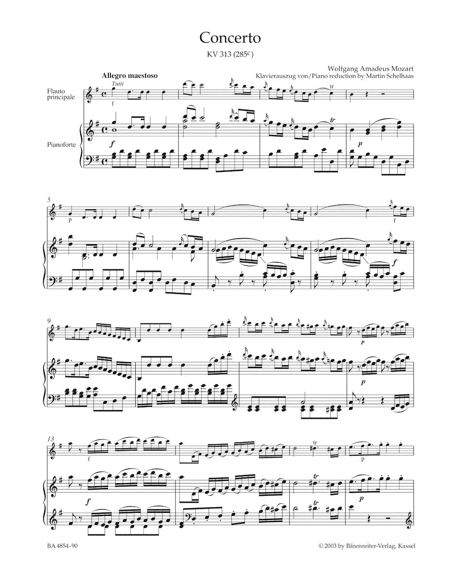 Concerto in G maj for Flute and Orchestra
K. 313 (285c)