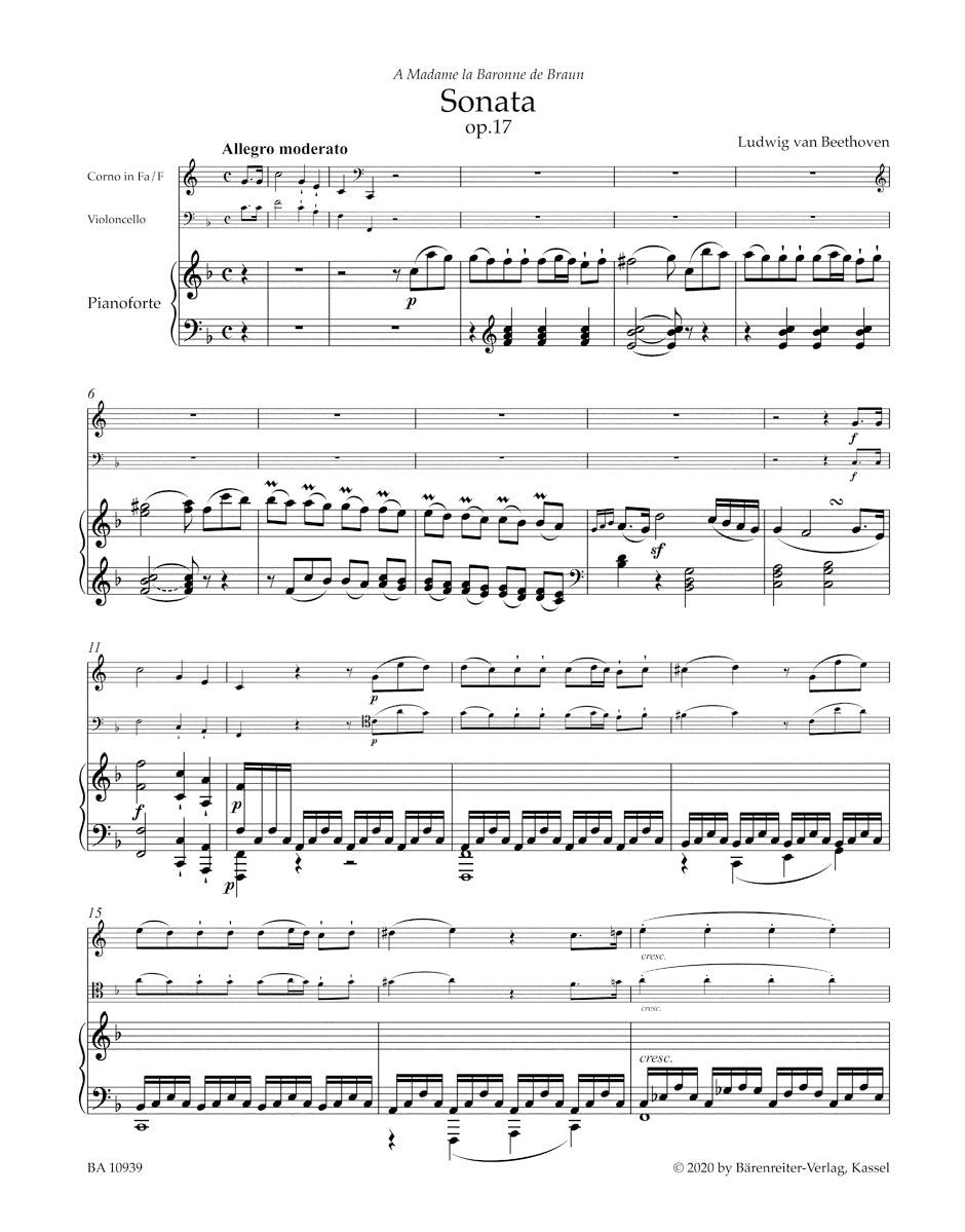 Sonata in F maj for Pianoforte and Horn or Violoncello op. 17