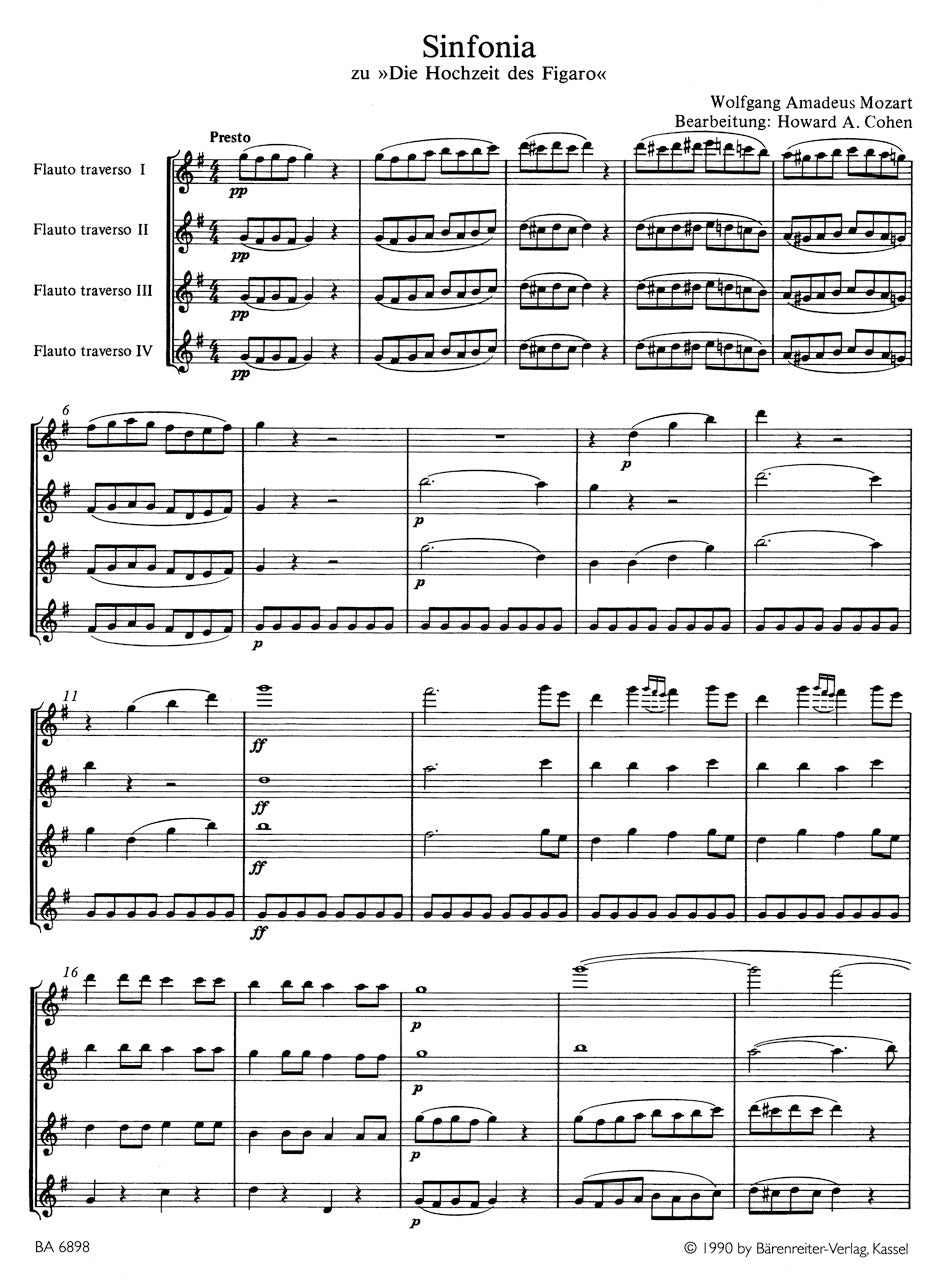 Overture to "The Marriage of Figaro" 
arranged for four Flutes
