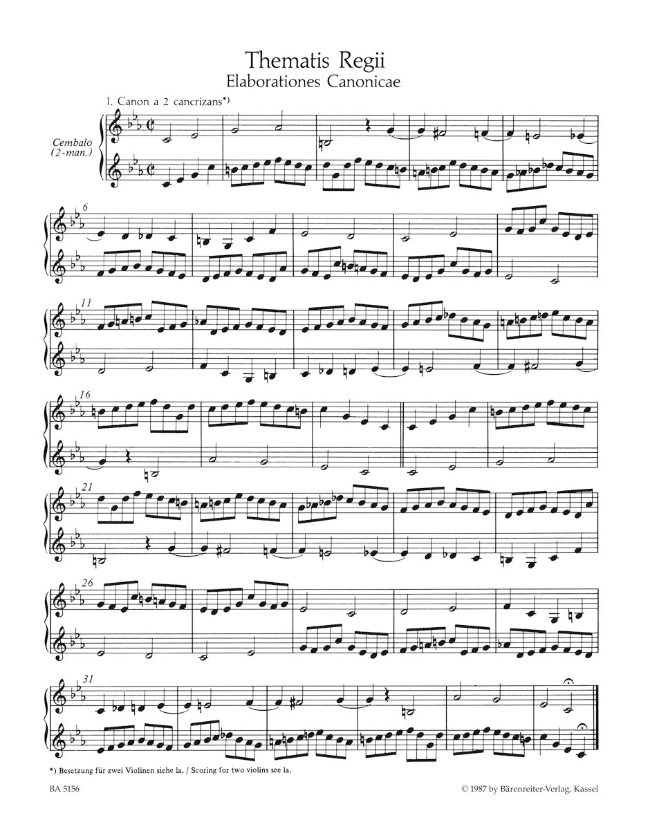 "Musical Offering" BWV 1079:
Canons for Flute, two Violins, obbligato Harpsichord (Piano) and Bc