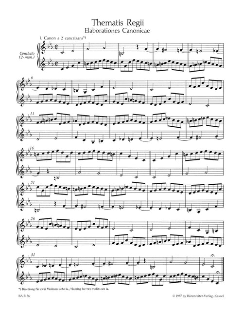 "Musical Offering" BWV 1079:
Canons for Flute, two Violins, obbligato Harpsichord (Piano) and Bc