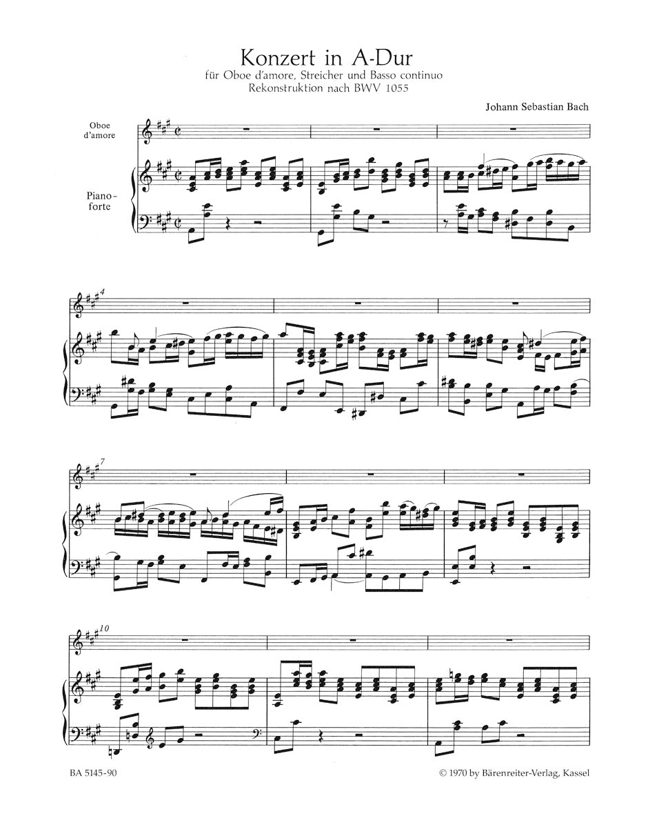 Concerto in A maj for Oboe d'amore (Oboe), strings and Bc reconstructed from BWV 1055