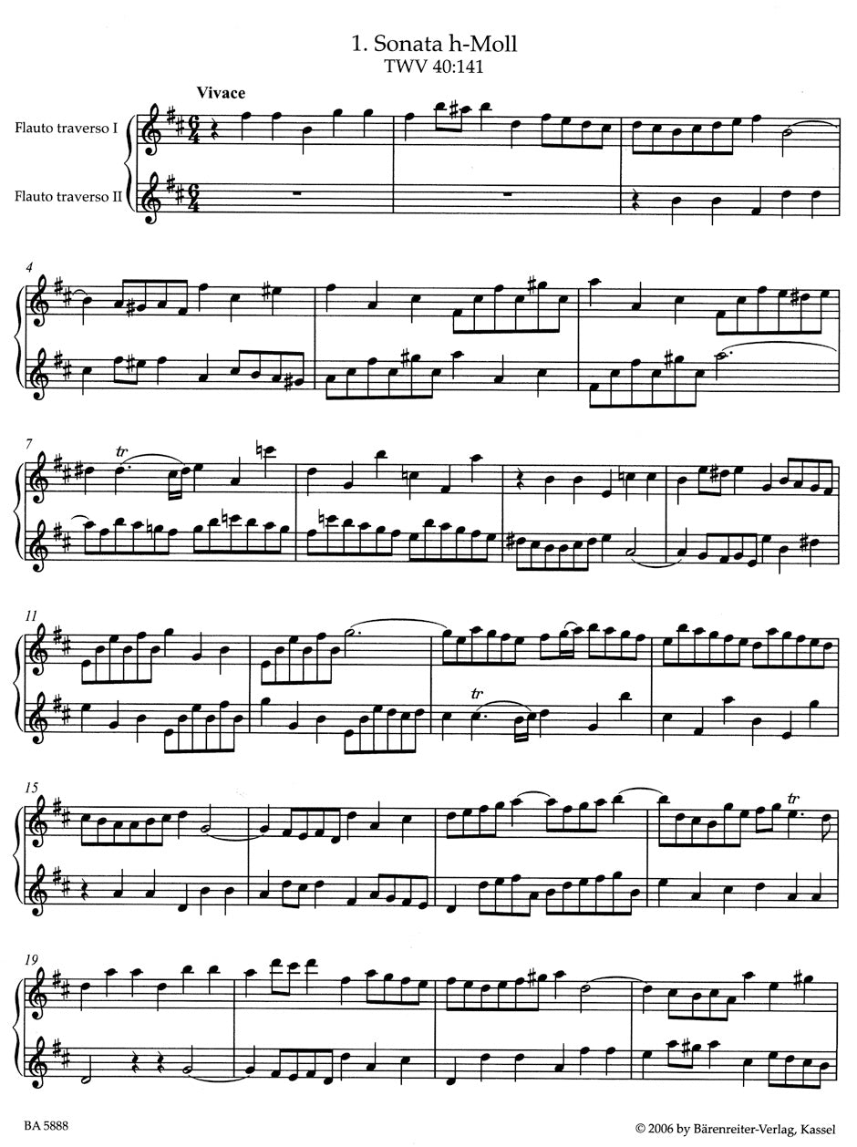 Nine Sonatas TWV 40:141-149 for 2 Flutes without bass