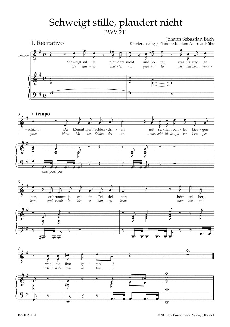 Cantata BWV 211 Schweiget stille, plauder nicht / Be quiet, chatter not "Coffee Cantata"