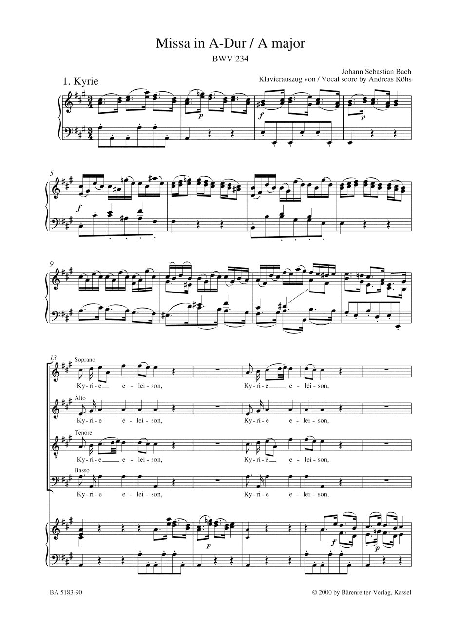 Lutheran Masses: Mass in A maj BWV 234