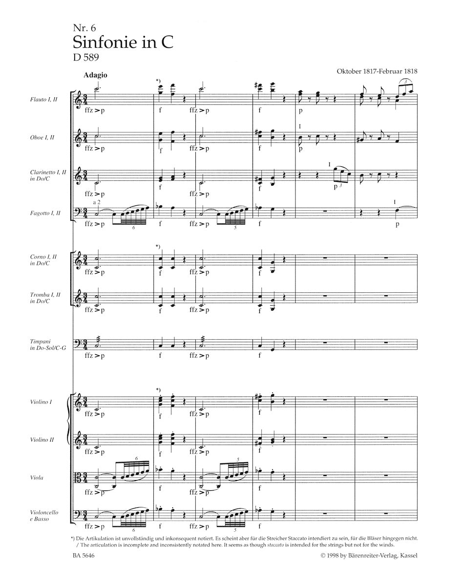 Symphony No. 6 in C maj D 589