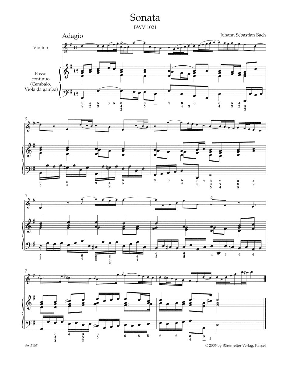 2 Sonatas and a Fugue BWV 1021, 1023, 1026 for Violin and Bc