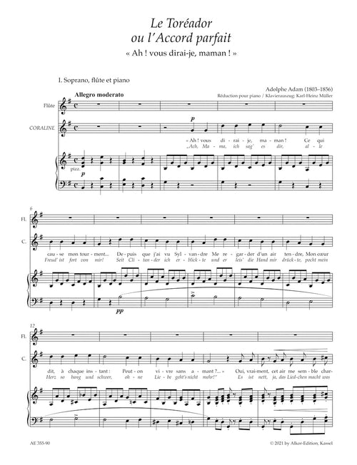 "Ah! vous dirai-je, maman" from Le Toreador.
Arranged as an aria for Sporano, Flute and Piano