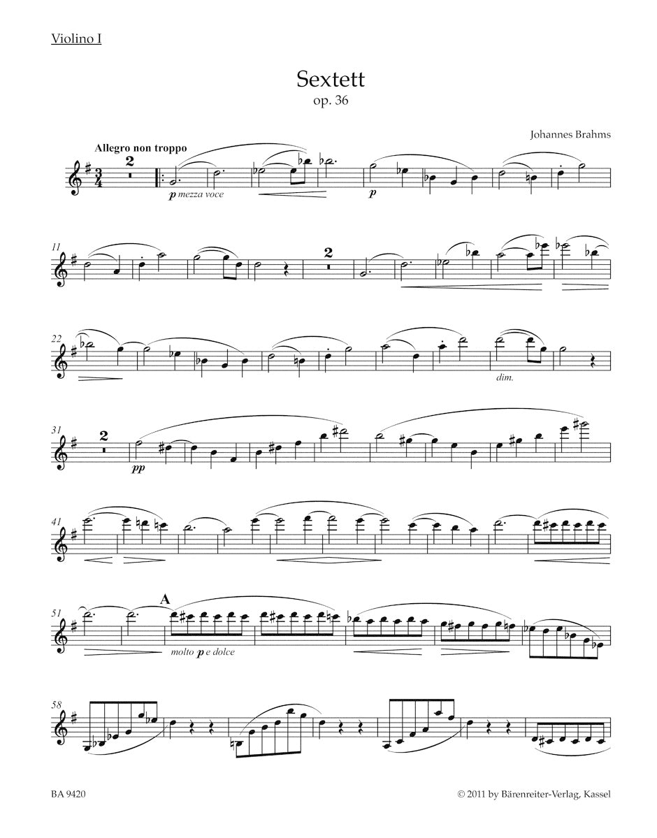 Sextet in G maj op. 36 for two Violins, 2 Violas and 2 Violoncelli