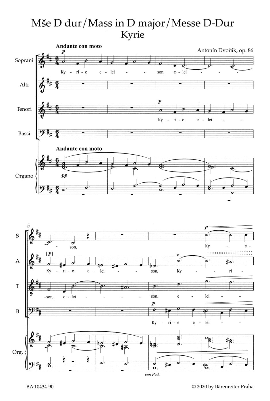 Mass in D maj op. 86 for Soloists, Choir and Organ