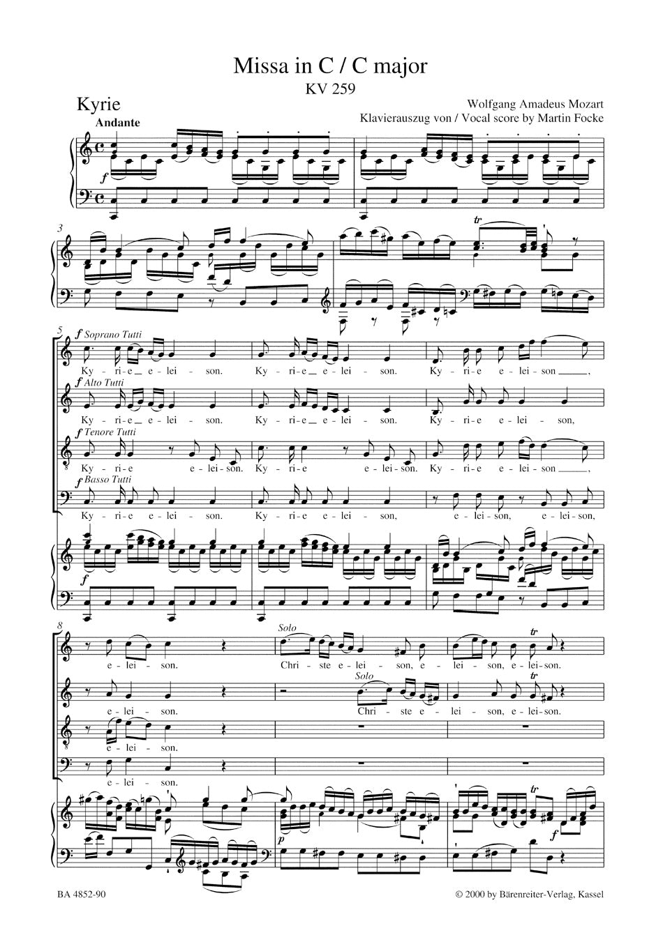 Missa in C maj K. 259 "Organ Solo Mass"