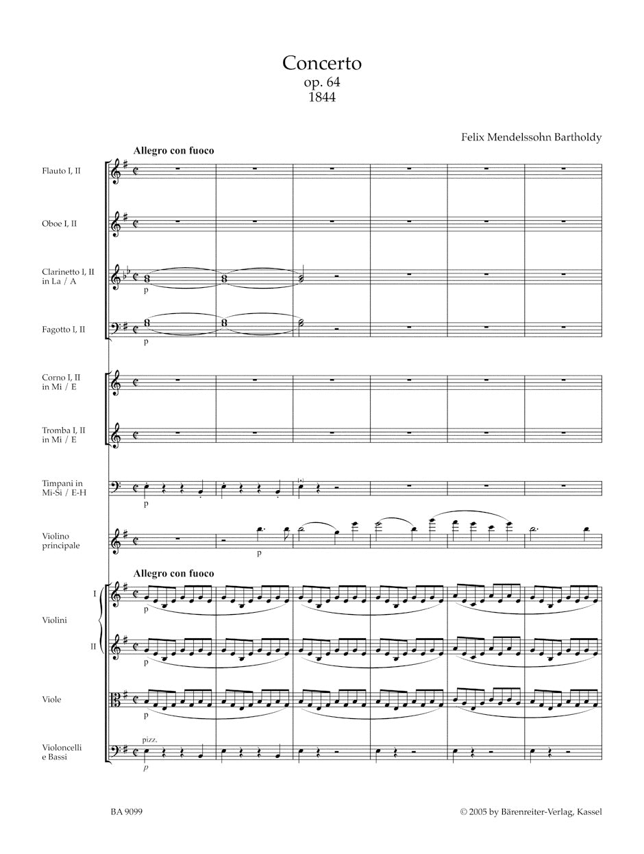 Concerto in E min for Violin and Orchestra op. 64, early and late versions