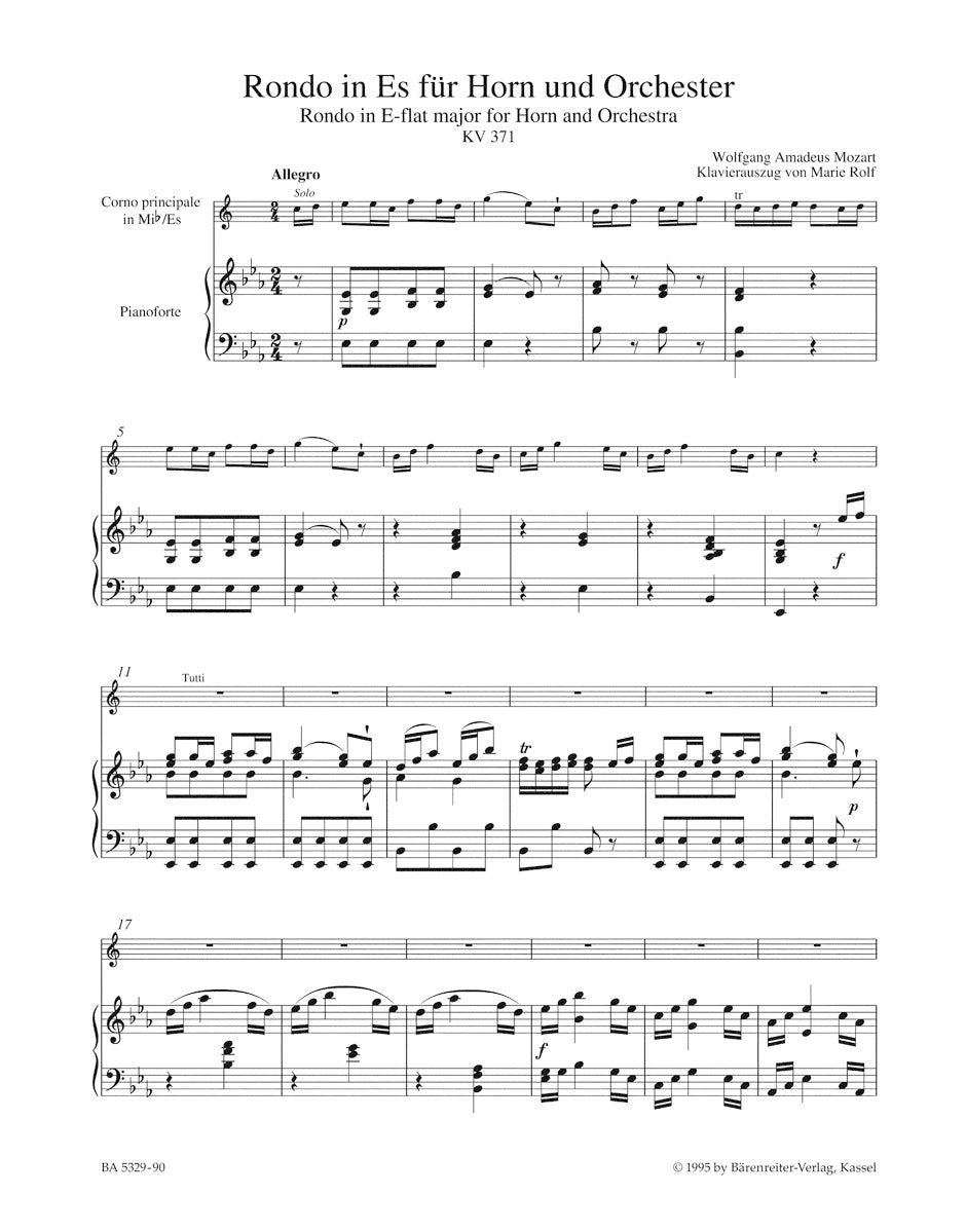 Rondo in E-flat maj K. 371 for Horn and Orchestra