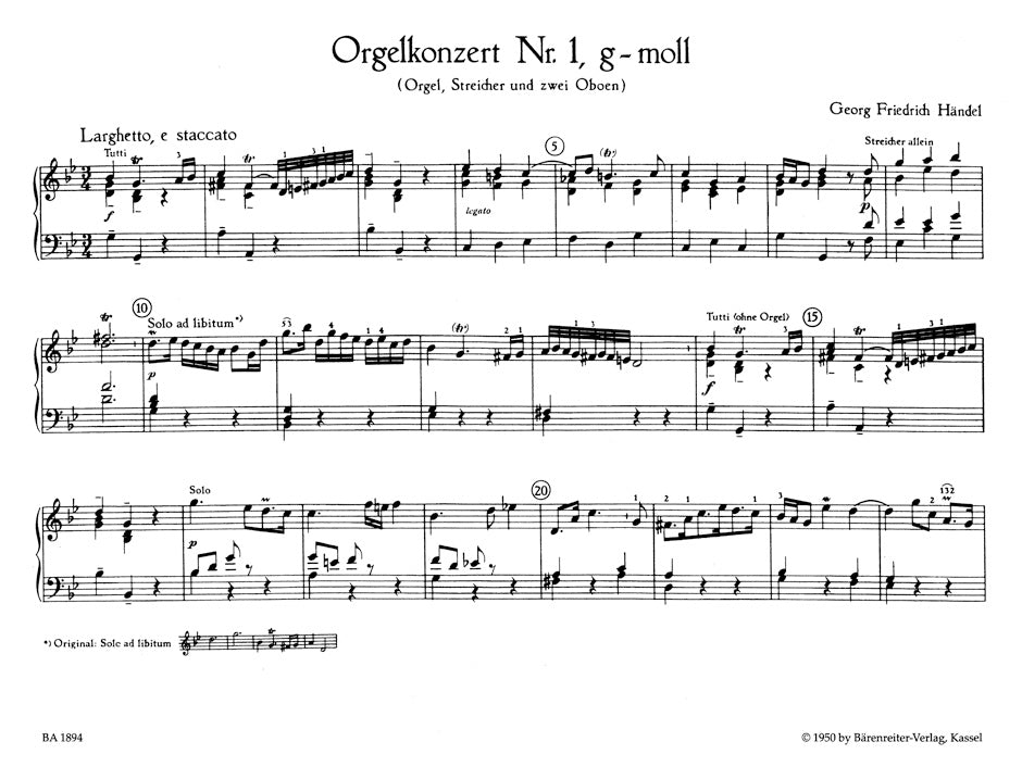 Organ Concertos I op. 4/1-3
arranged for Organ solo
