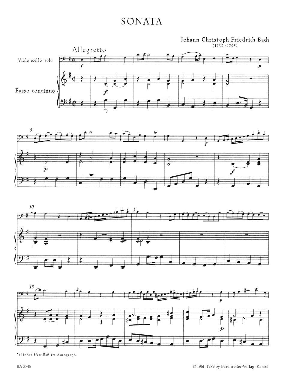Sonata in G maj for Violoncello and Bc