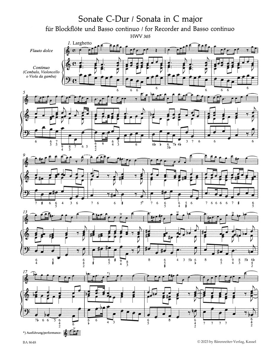 Sonata in C maj for Fltue and Basso continuo HWV 365
