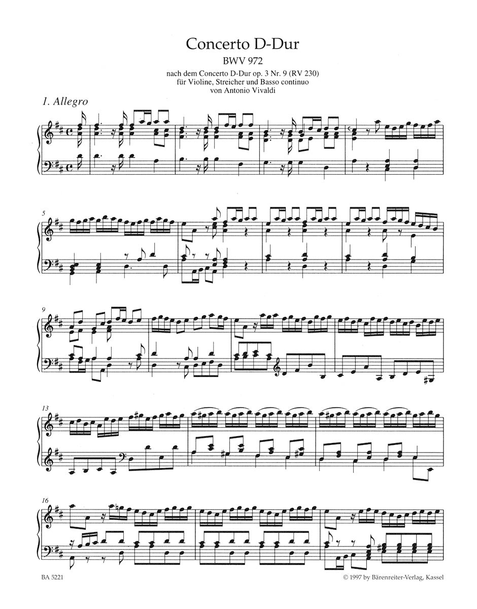 Keyboard Arrangements of Works by Other Composers. Vol. 1: BWV 972-977