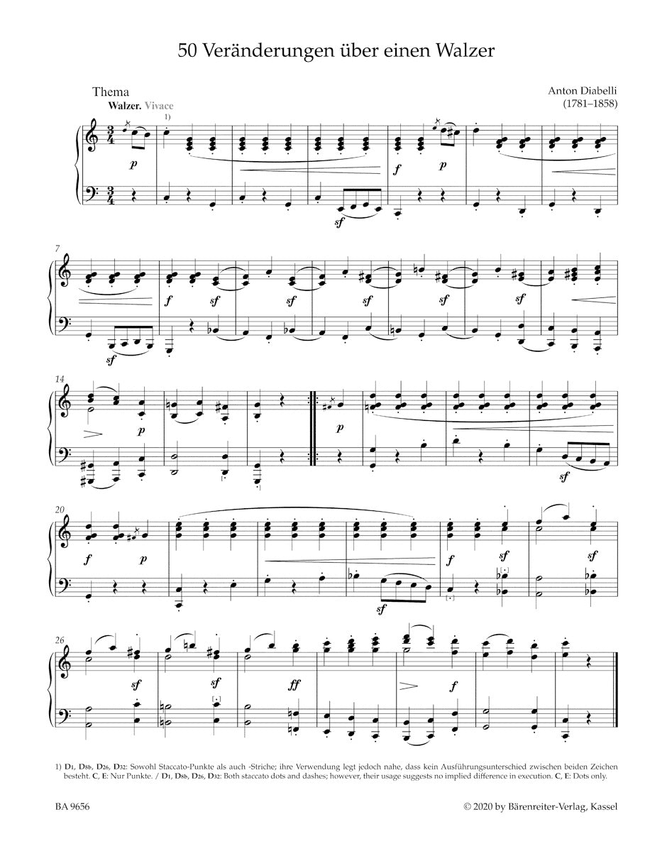 33 Variations on a Waltz op. 120; 
50 Variations on a Given Theme Composed by Vienna's Most Excellent Composers and Virtuosos. "Diabelli Variations"