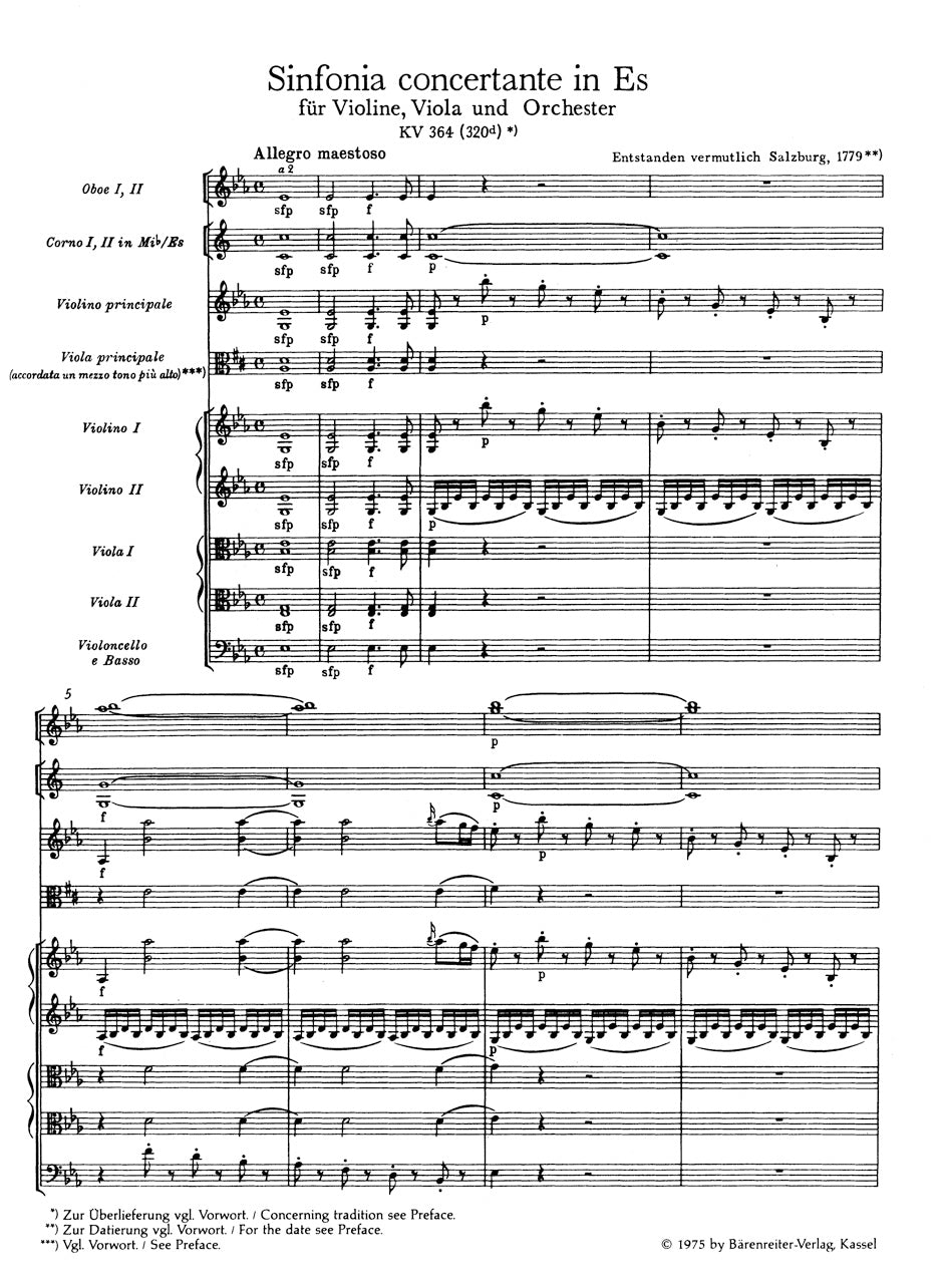Sinfonia concertante in E-flat maj for Violin, Viola und Orchestra K. 364