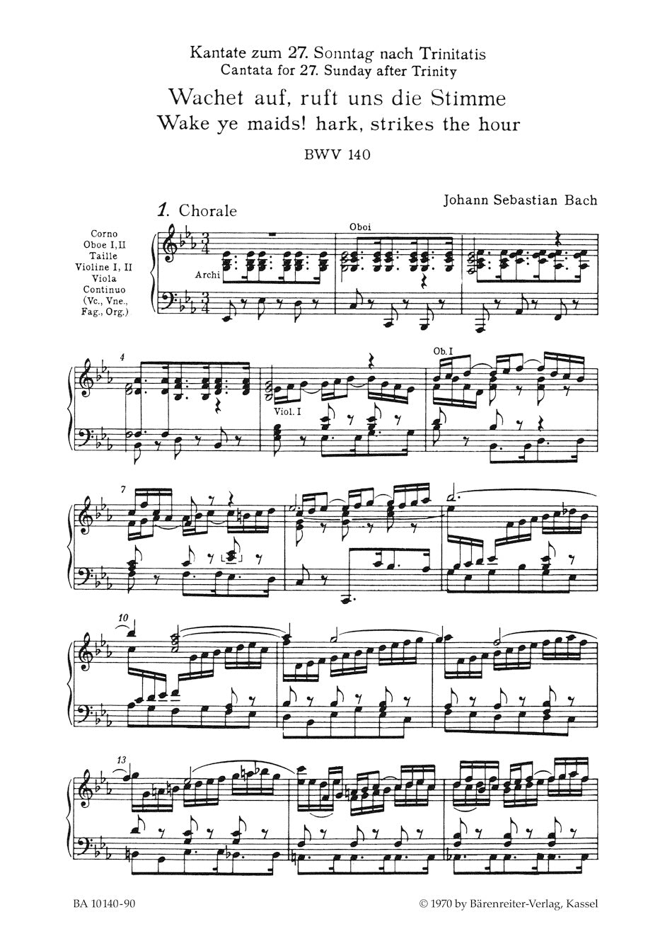 Cantata BWV 140 Wachet auf, ruft uns die Stimme / Wake ye, maids! hark strikes the hour