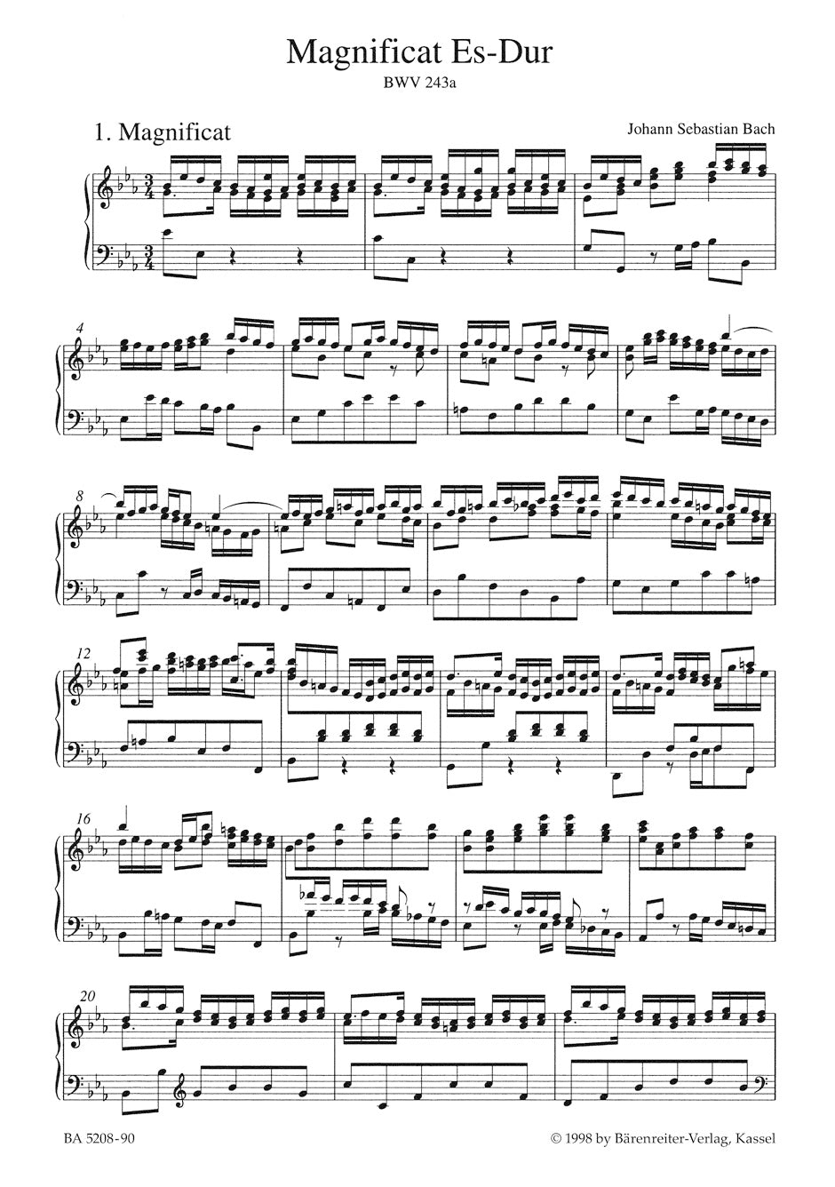 Magnificat in E-flat maj BWV 243a for Soloists (SSATB), Choir (SSATB), Orchestra and Organ