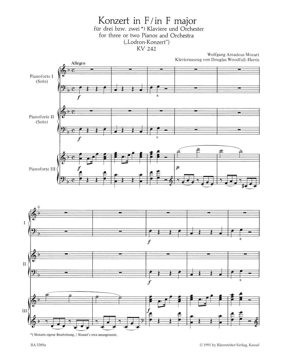 Piano Concerto No. 7 in F maj K. 242 for three or two Pianos "Lodron Concerto)