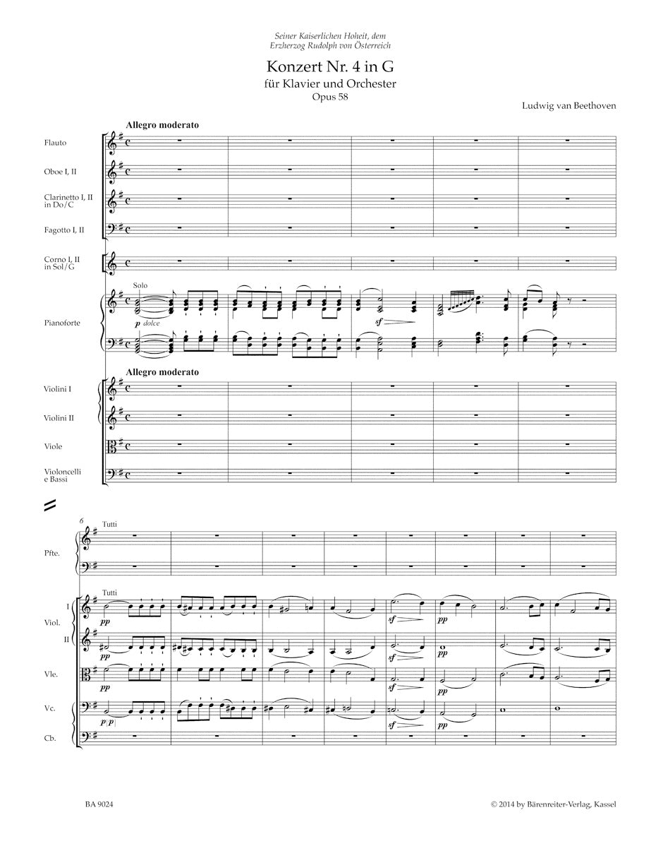 Concerto No. 4 in G maj for Pianoforte and Orchestra op. 58
