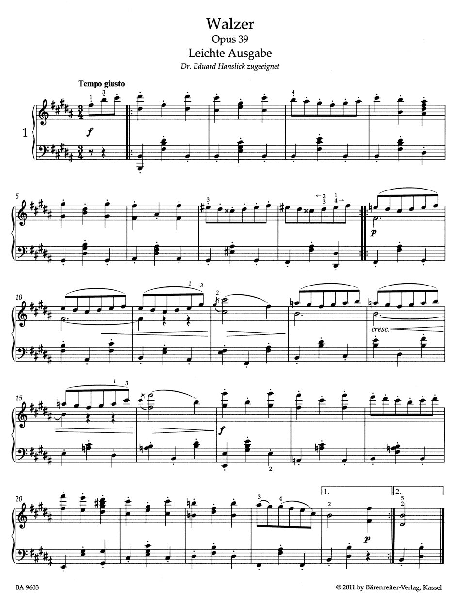Waltzes op. 39
Easy version arranged by the composer