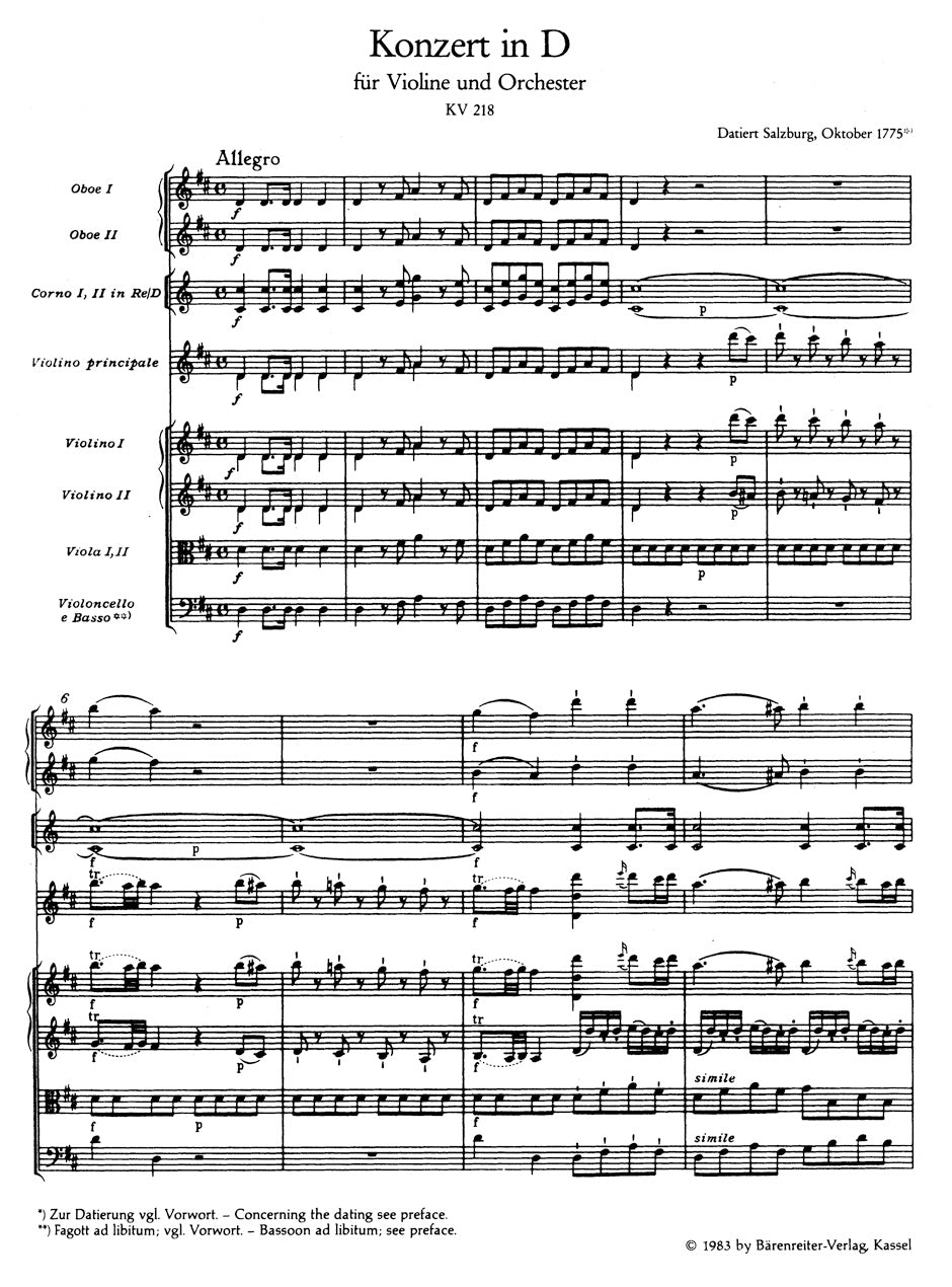 Violin Concerto No. 4 in D maj K. 218