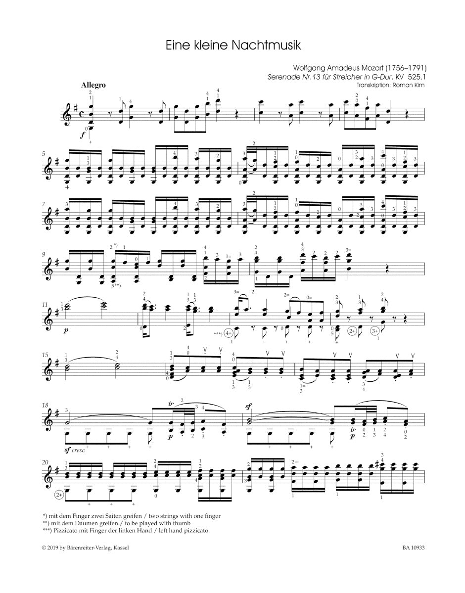 Eine kleine Nachtmusik. Allegro from Serenade No. 13 K. 525. Arranged for solo Violin by R. Kim