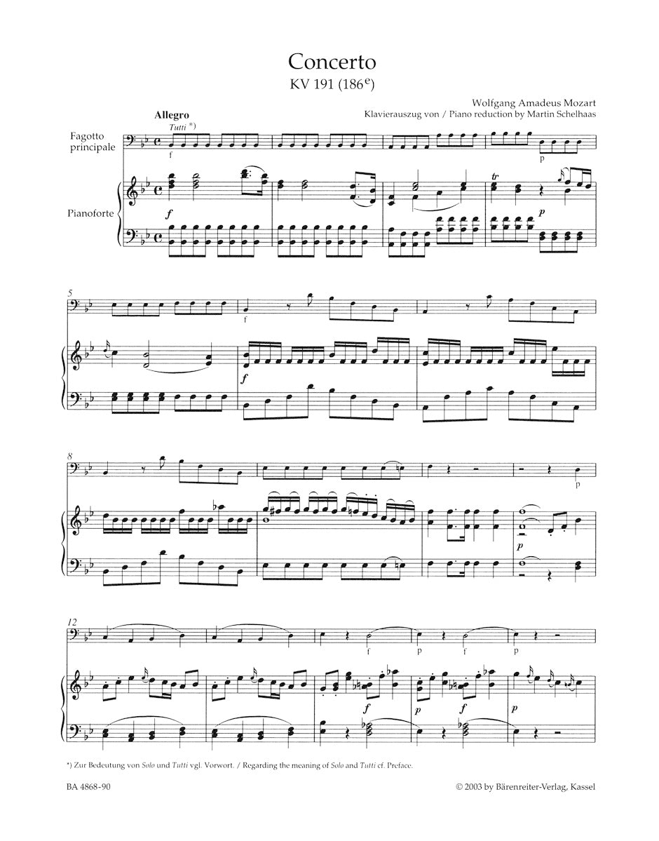 Concerto in B-flat maj K. 191 for Bassoon and Orchestra