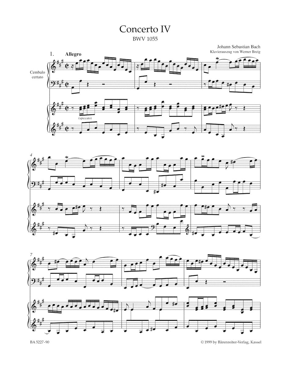Concerto IV in A maj BWV 1055 for Harpsichord and strings