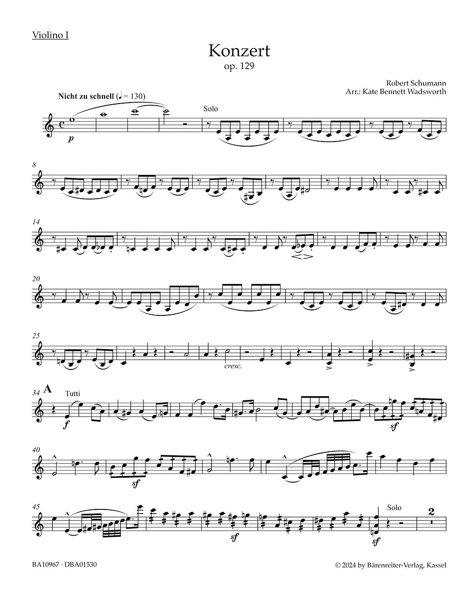 Concerto for Violoncello and Orchestra in A min op. 129
Transcription for Violoncello and String Quartet