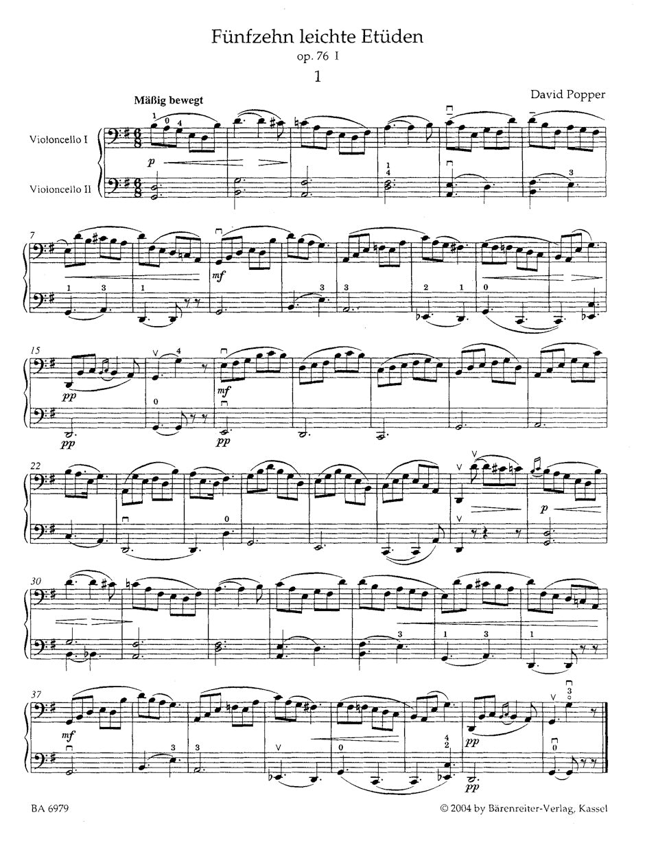 15 Easy Melodic Harmonic Etudes op. 76 I,  10 Grand Etudes of Moderate Difficulty for Violoncello solo op. 76