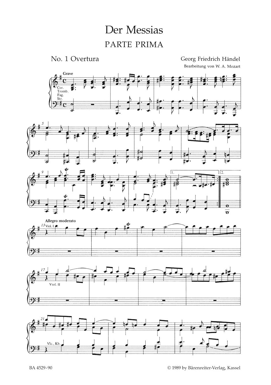 The Messiah K. 572 for Soloists (SSATB), Choir (SSATB) and Orchestra. Oratorio by G. F. Handel in the arrangement by W. A. Mozart