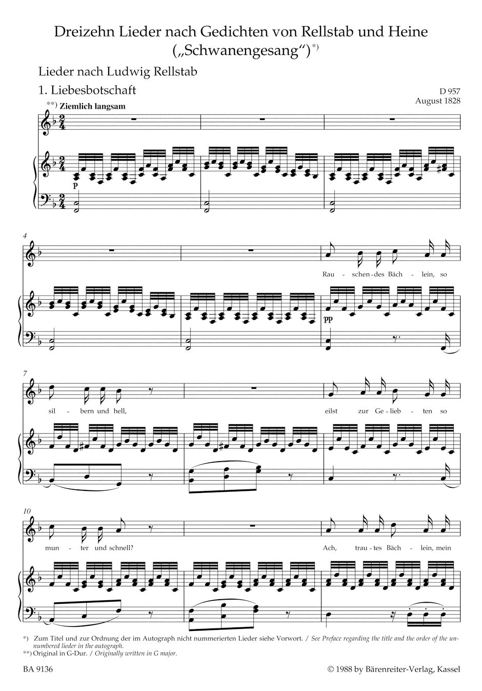 Schwanengesang D957
for Middle Voice