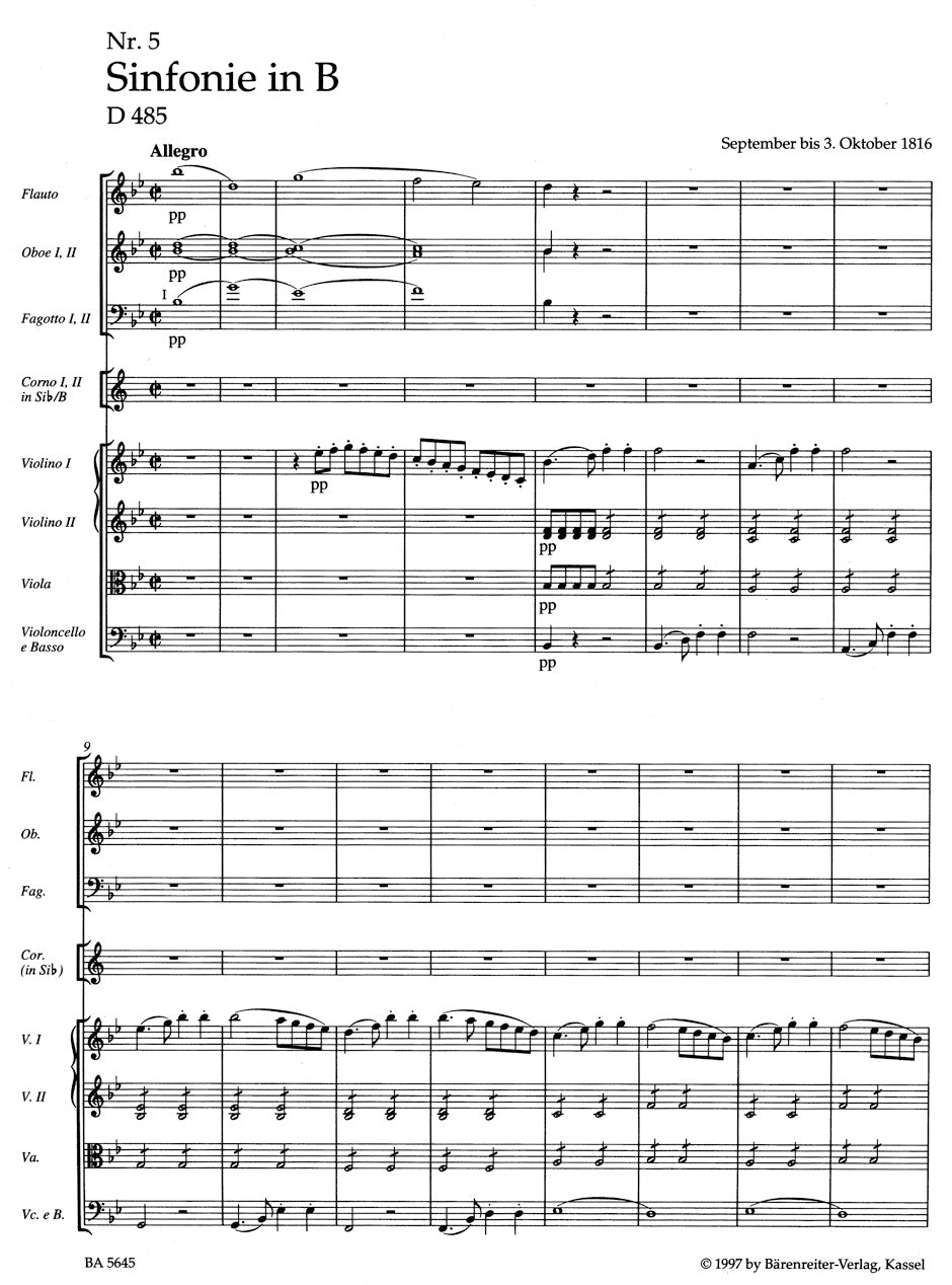 Symphony no. 5 B-flat maj D 485