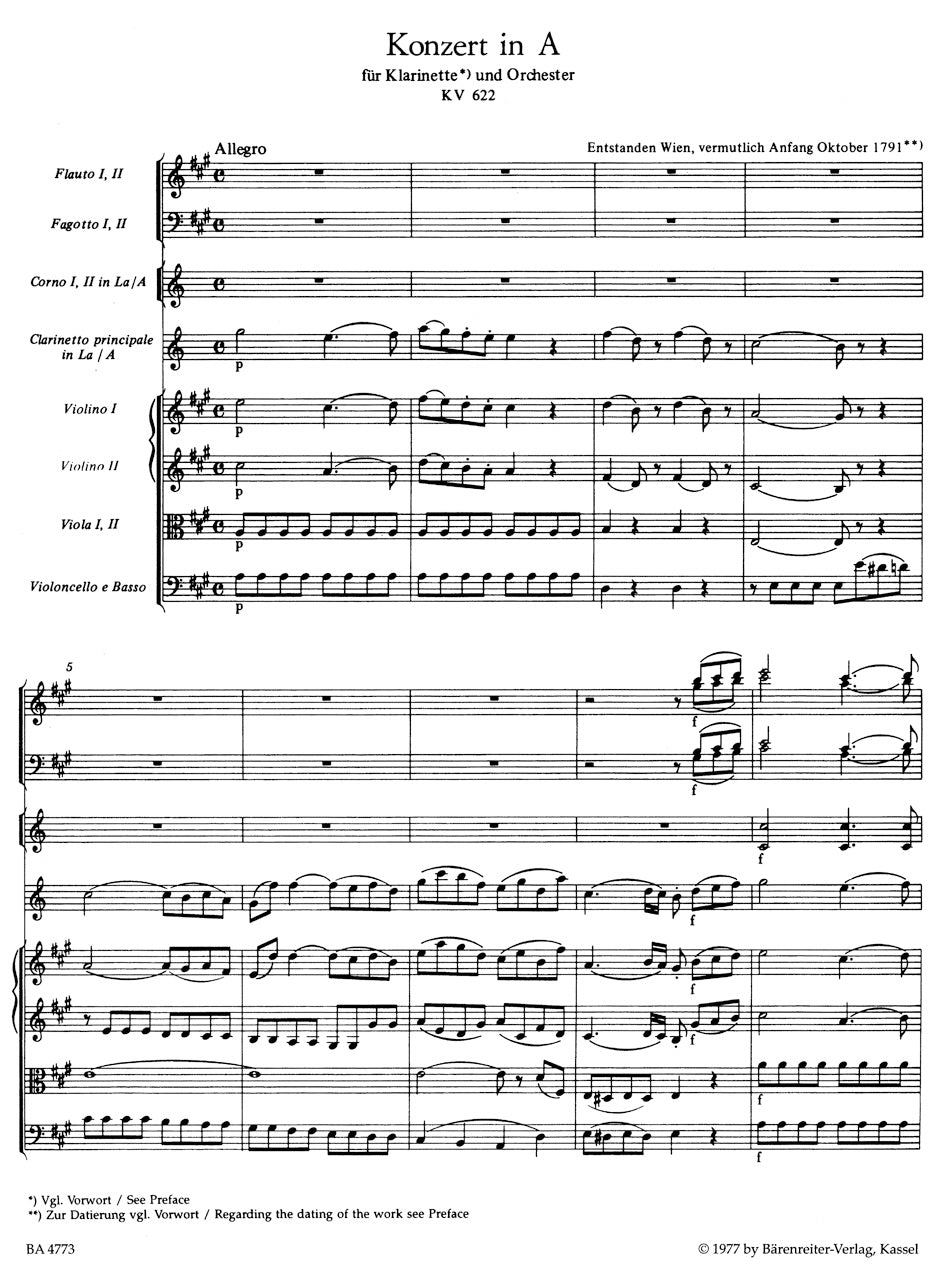 Concerto in A maj K. 622 for Clarinet and Orchestra