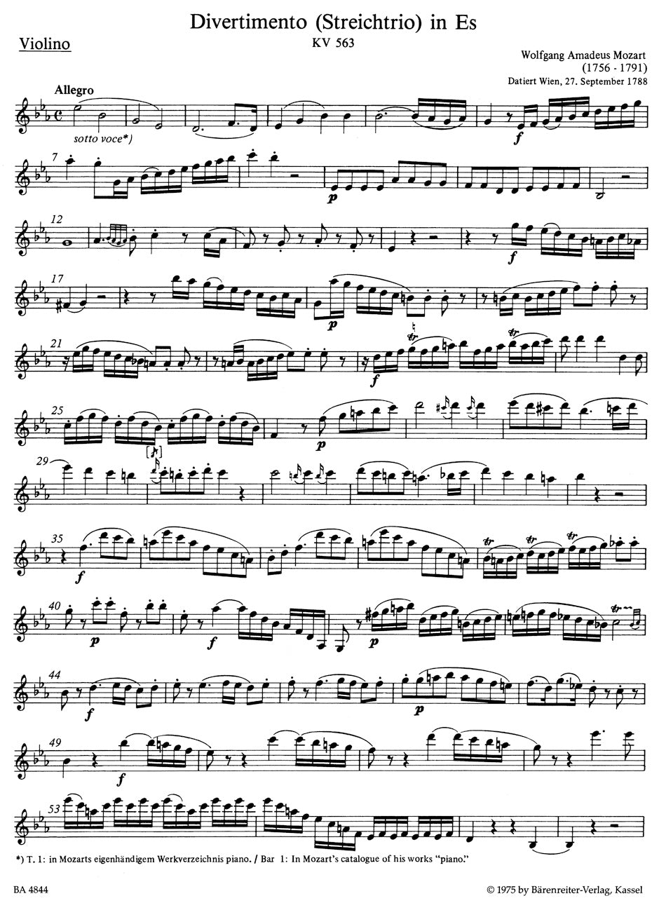 Divertimento in E-flat maj K. 563 
for Violin, Viola & Violoncello