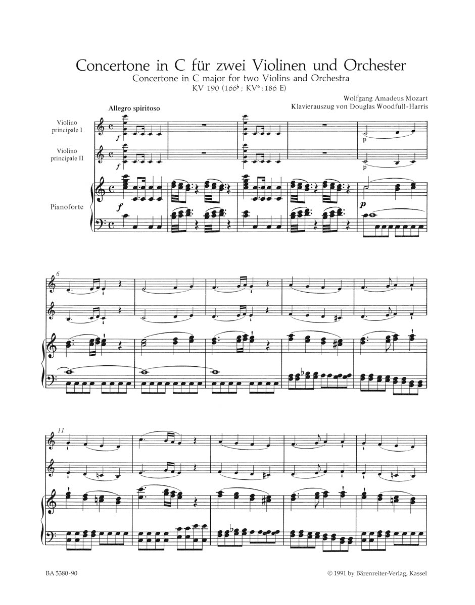 Concertone in C maj K. 190 for Two Violins and Orchestra