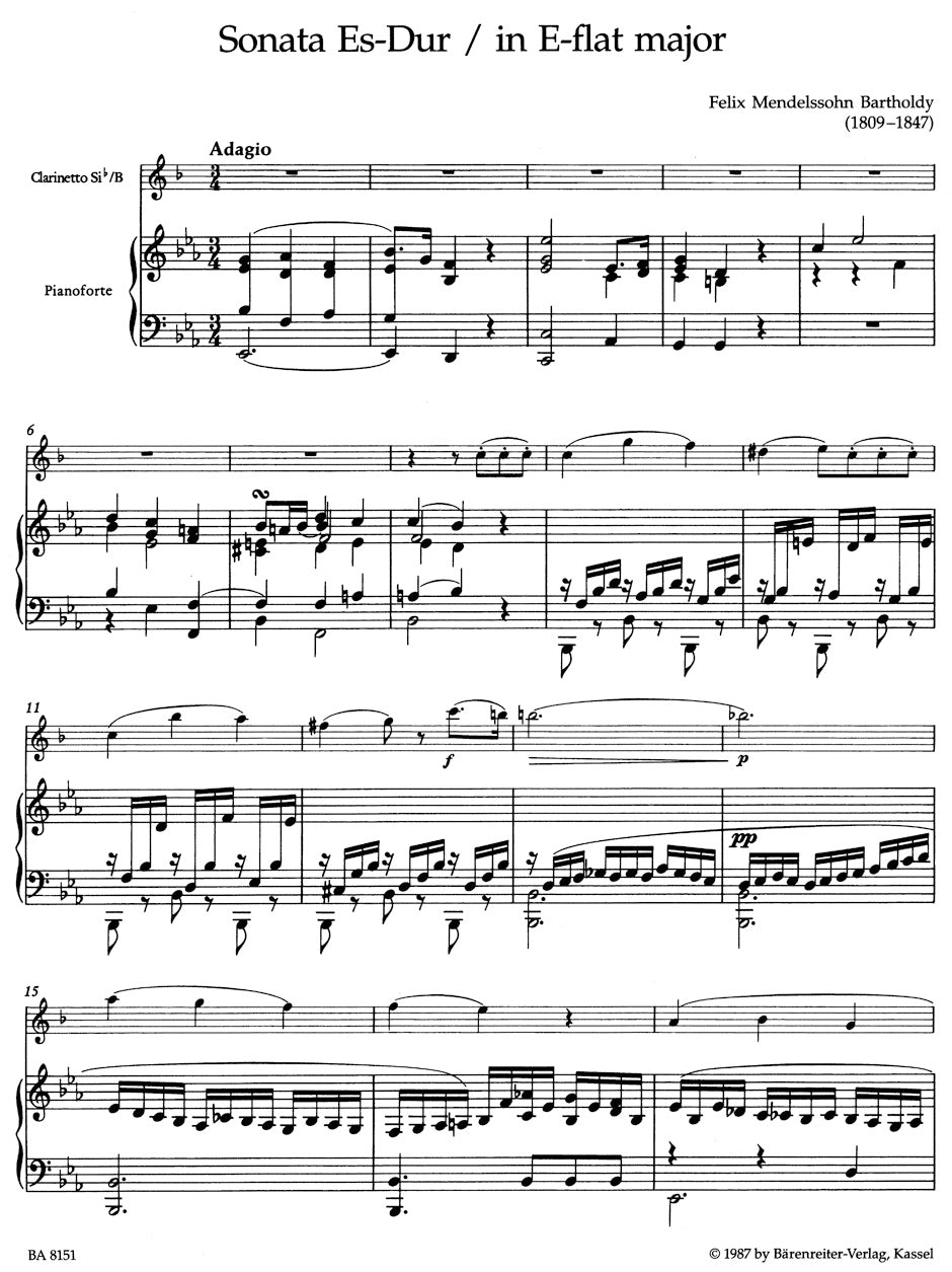 Sonata in E-flat maj for Clarinet & Piano
