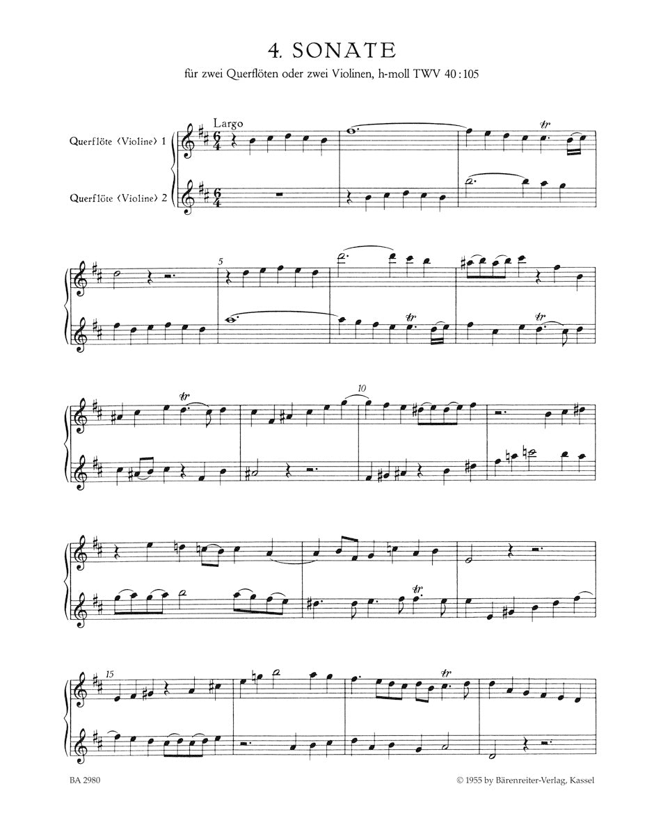 Six Sonatas op. 2 TWV 40:101-106 
for 2 Flutes (or 2 Violins)
Vol. 2: Sonatas Nos. 4-6