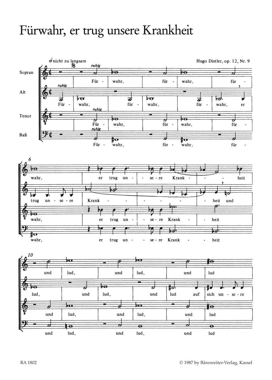 Fuhrwahr er trug unsere Krankheit
Motet No. 9 for mixed Choir (SATB)