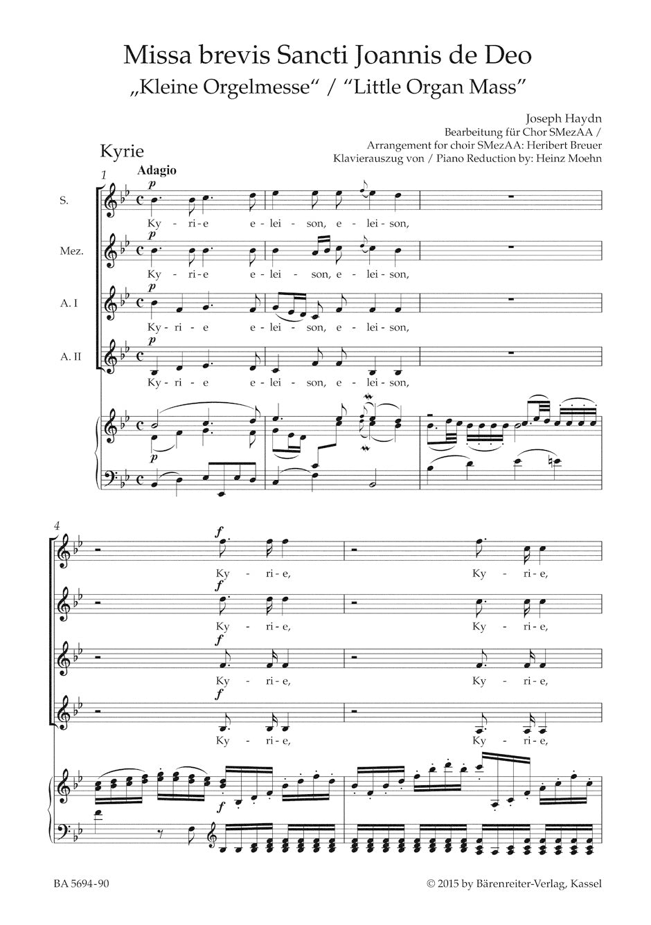 Missa brevis St. Joannis de Deo - Little Organ Mass Hob. XXII:7  
Arranged for Female Choir (SmezAA)